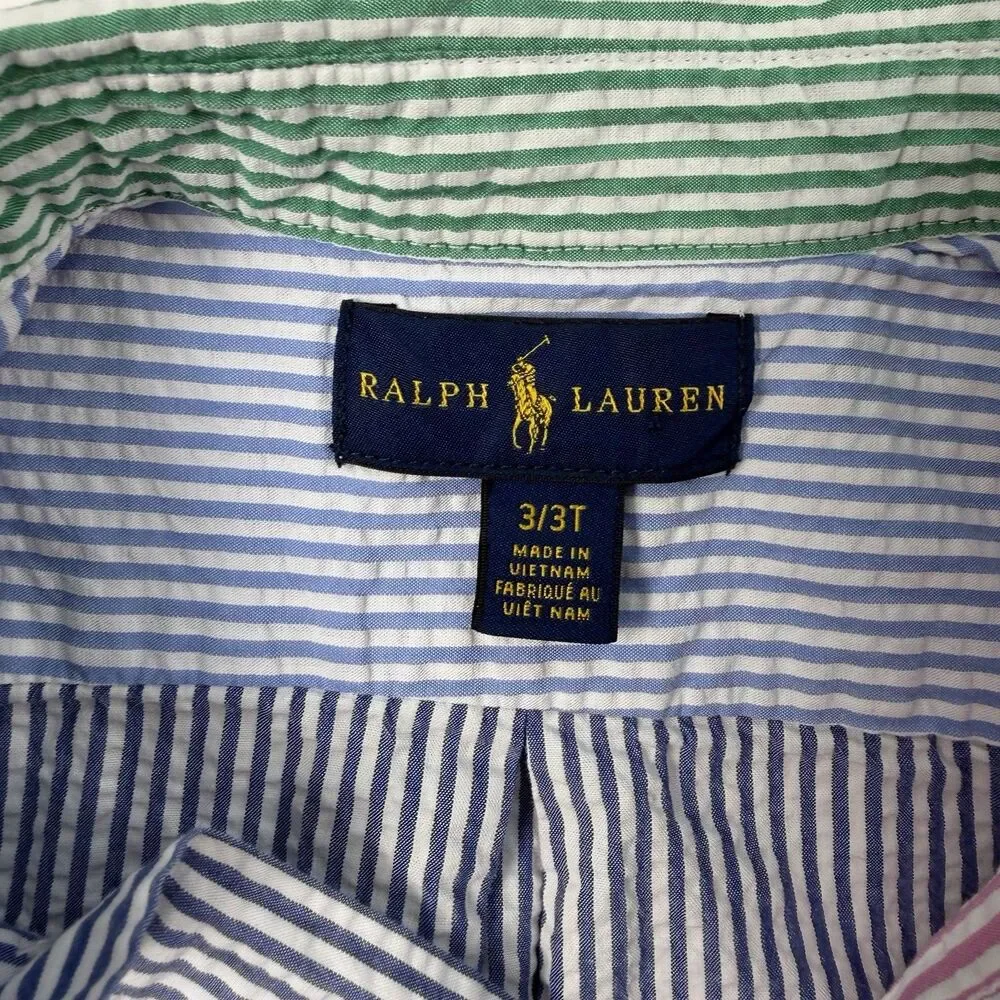 Ralph Lauren Boys 3/3T Patchwork Seersucker Short Sleeve Button Shirt